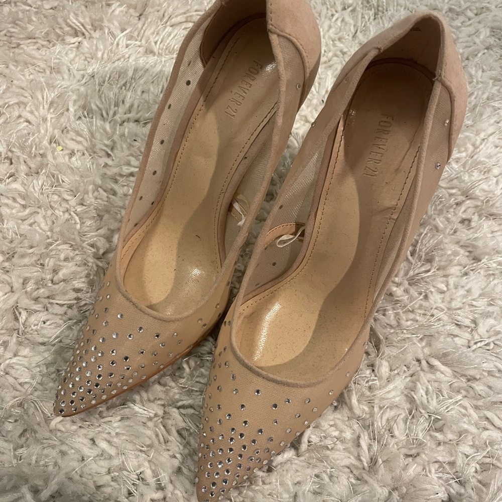 Forever 21 Nude Mesh Rhinestone Heels